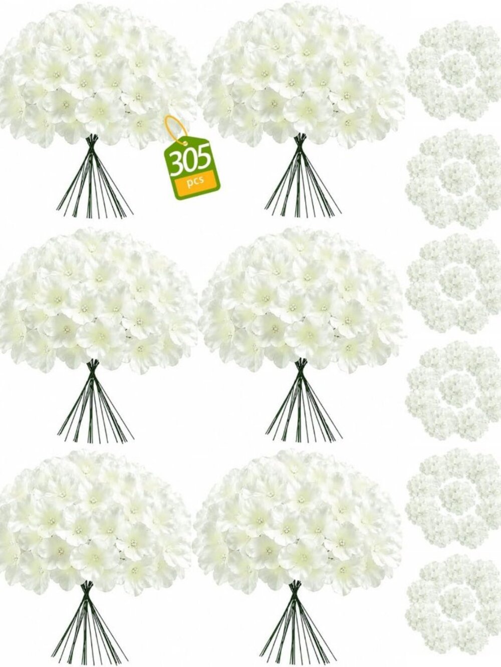 305PCS Ivory Hydrangea Flowers - Silk Fake Blooms for Wedding Decor, DIY